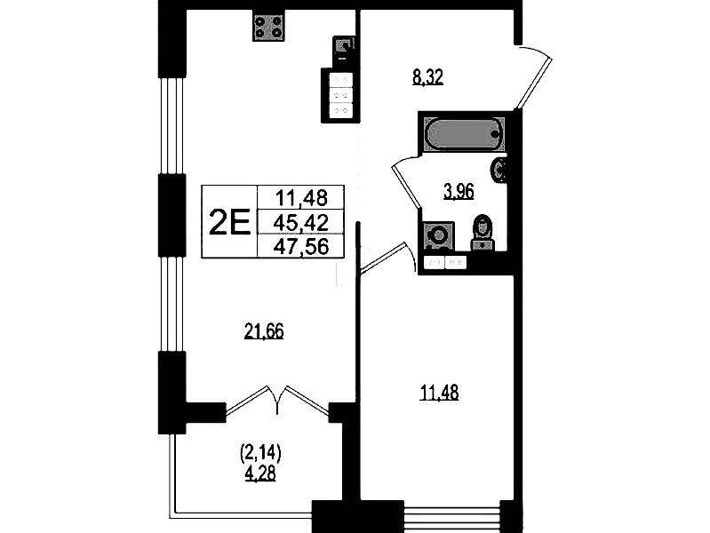 1-комнатная квартира 47.56 м², 3/4 эт., ЖК «Ranta Residence»